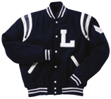 Wool sleeve varsity letterman jacket with color insert