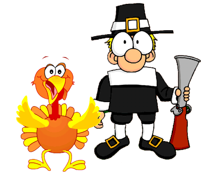 Thanksgiving pilgrim with gun and turkety